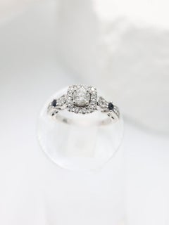 Vera Wang LOVE 18K White Gold 0.70ct Diamond Halo & Sapphire Ring