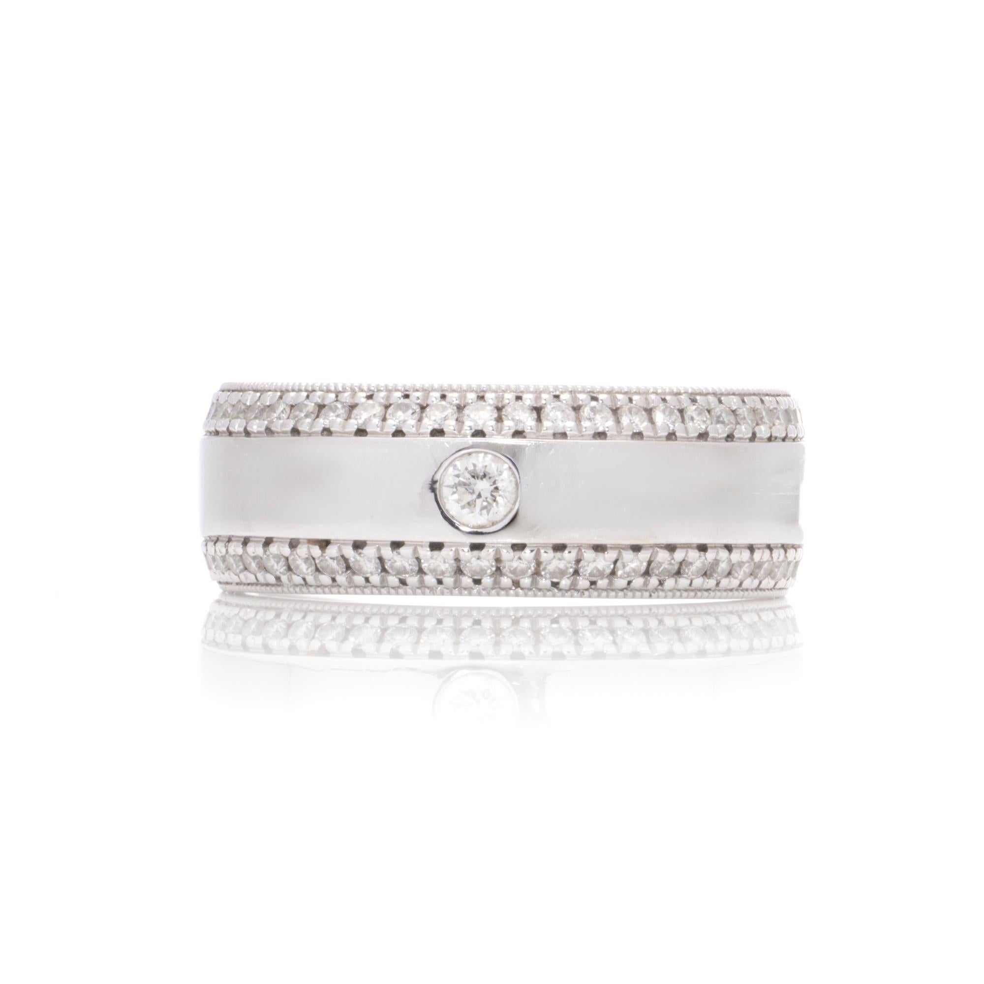 Brilliant Cut Vera Wang Love 18kt white gold diamond men's band ring For Sale