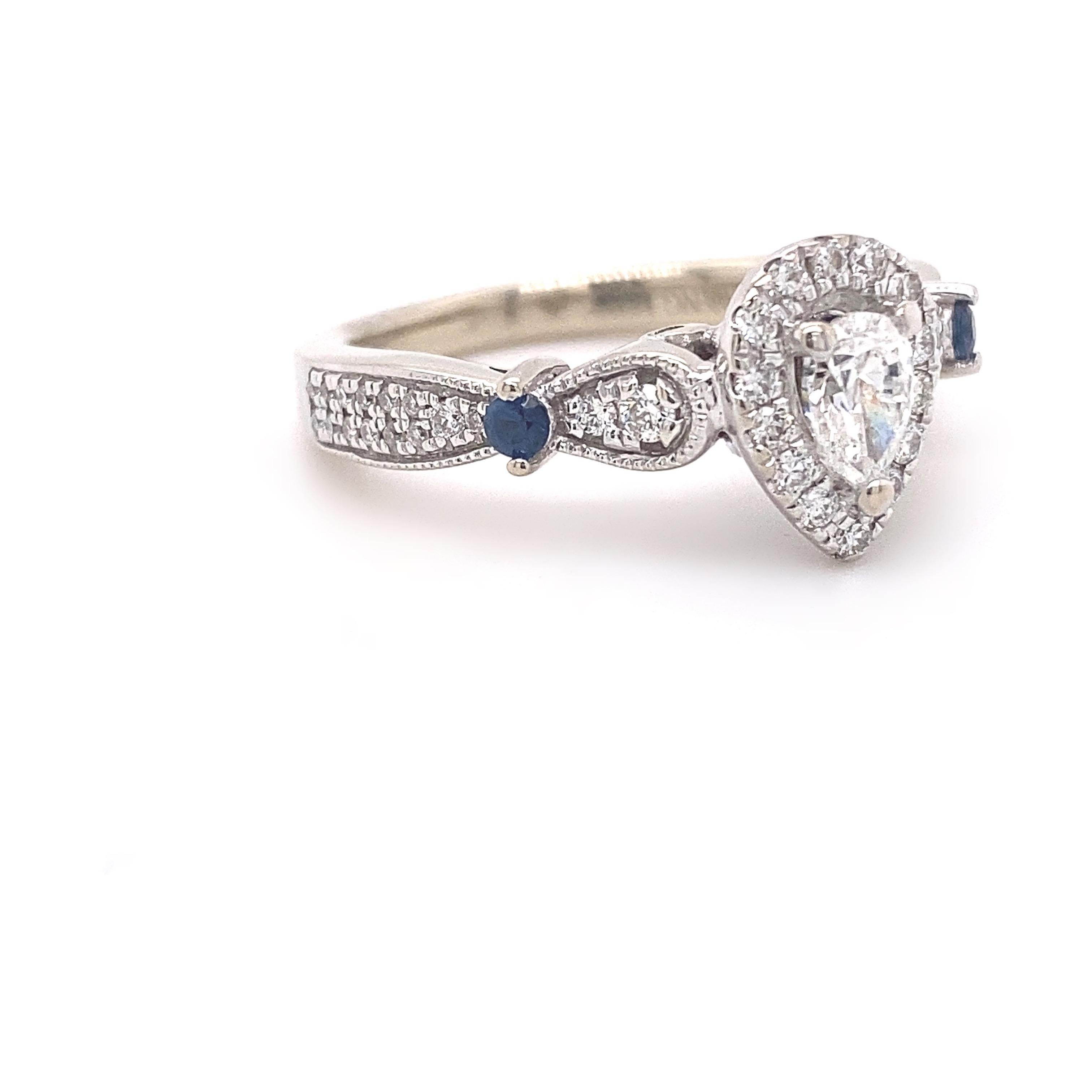 Vera Wang Love 5/8 Tcw Pear Diamond Blue Sapphire Vintage Style Engagement Ring 1