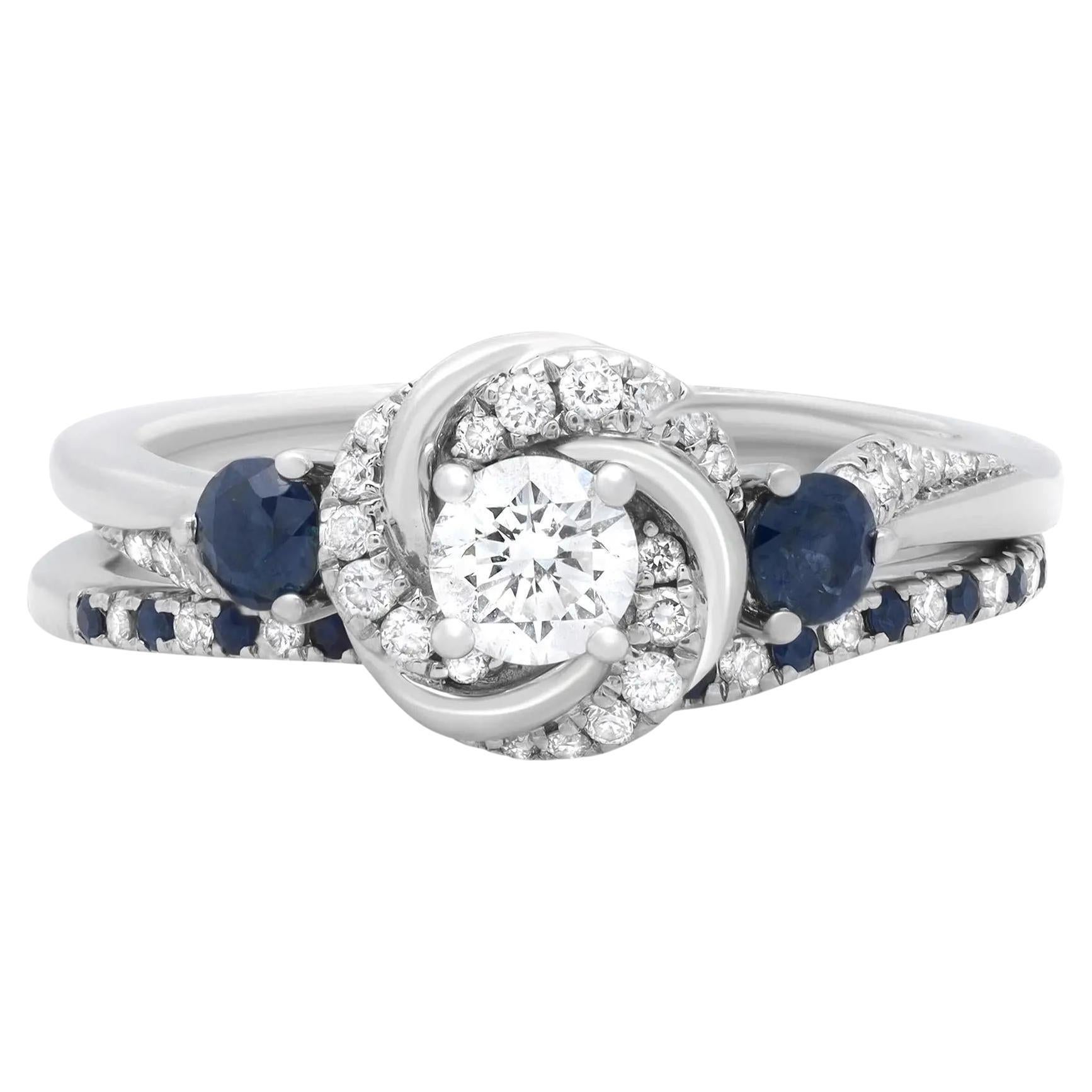 Vera Wang Love Blue Sapphire & Diamond Engagement Ring Set 14k White Gold