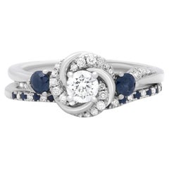 Used Vera Wang Love Blue Sapphire & Diamond Engagement Ring Set 14k White Gold