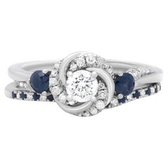 Vera Wang Love Blue Sapphire & Diamond Engagement Ring Set 14k White Gold