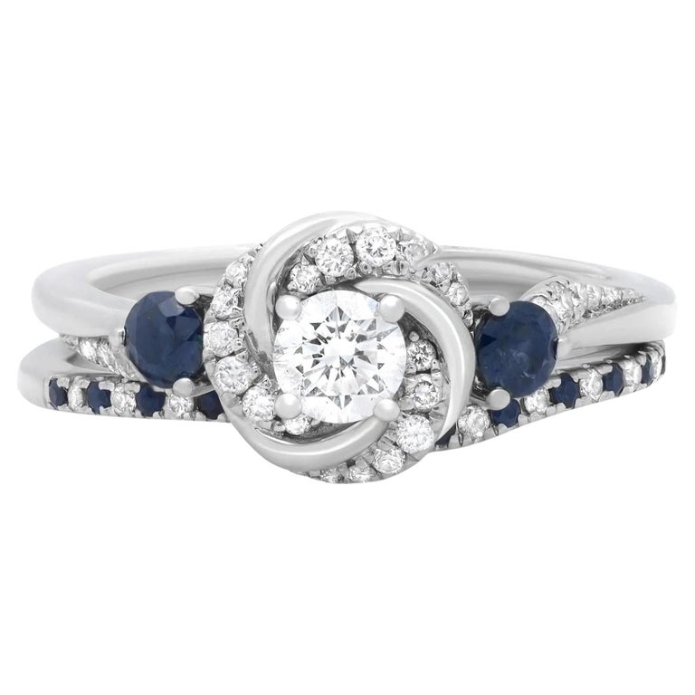Vera Wang Love Blue Sapphire and Diamond Engagement Ring Set 14k White