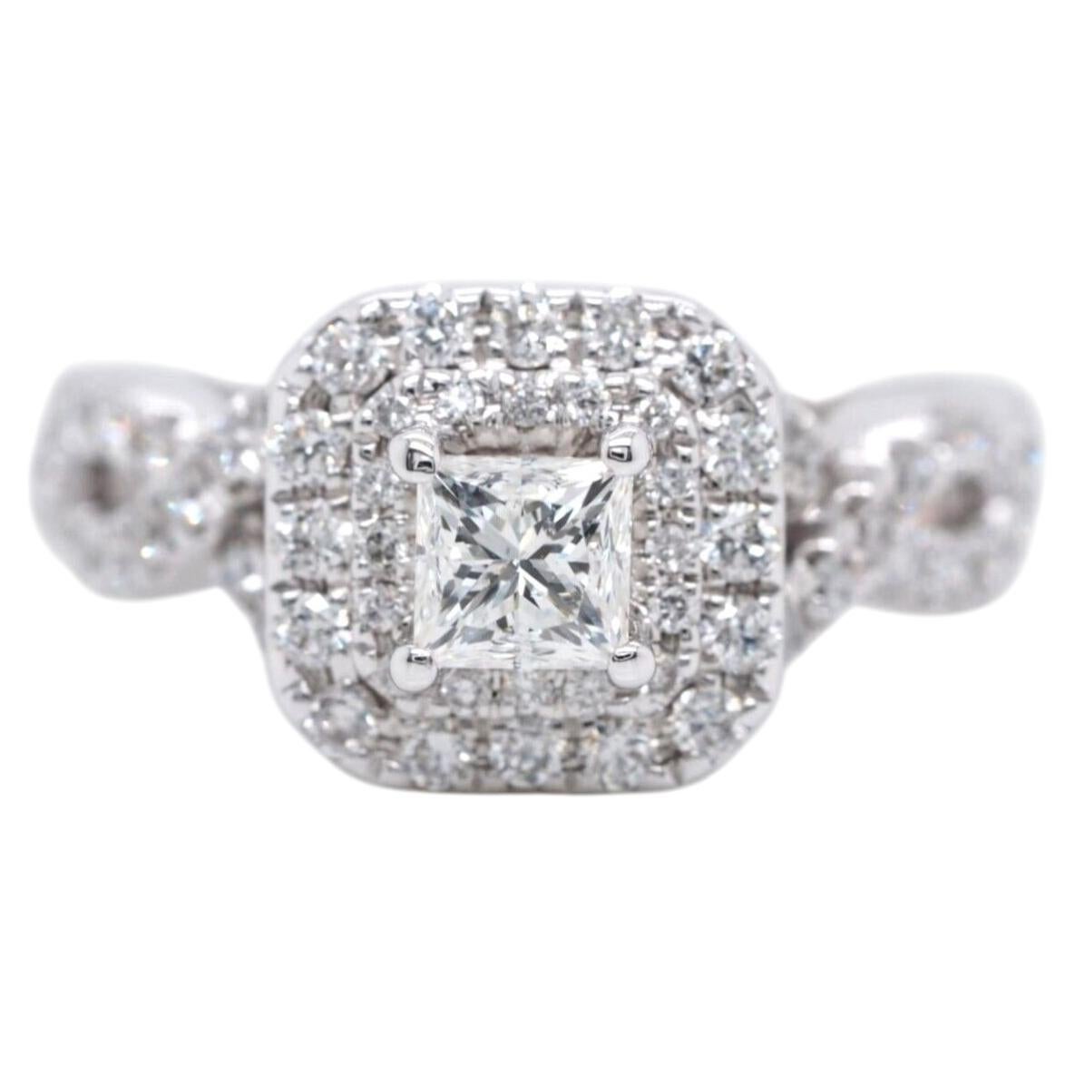 Anello Vera Wang Love Collection con doppio halo, 1 ct tw di diamanti taglio princess, in oro 14K