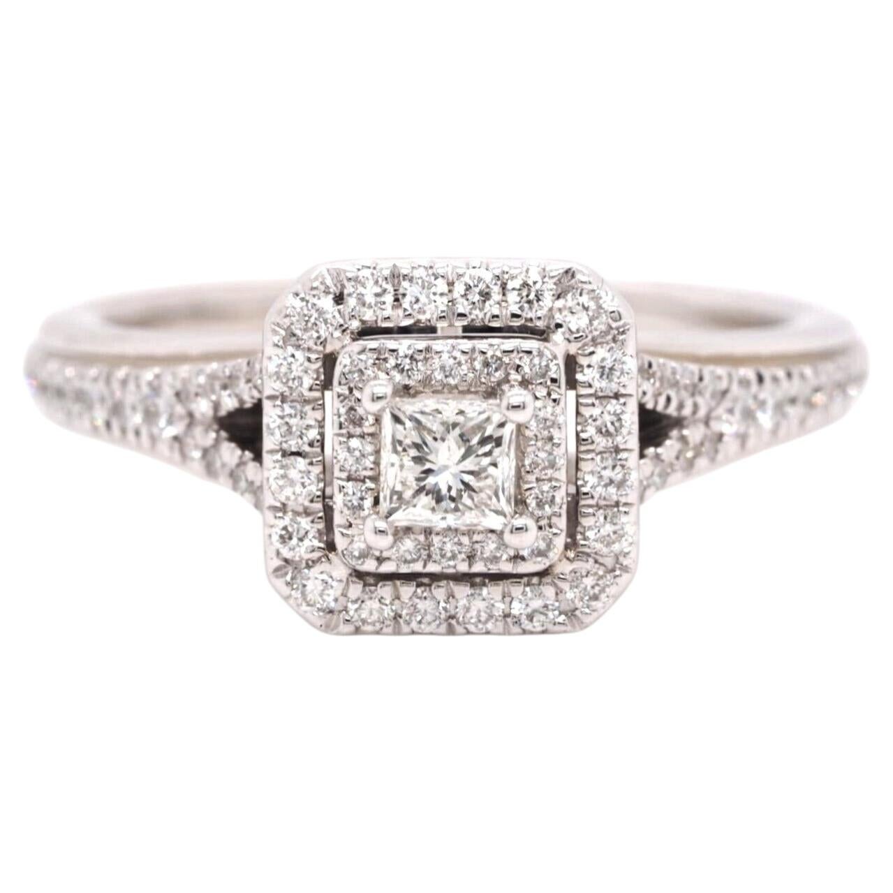 VERA WANG Collection Love : bague à double monture en or blanc 14 carats sertie d'un diamant taille princesse de 5/8 ct
