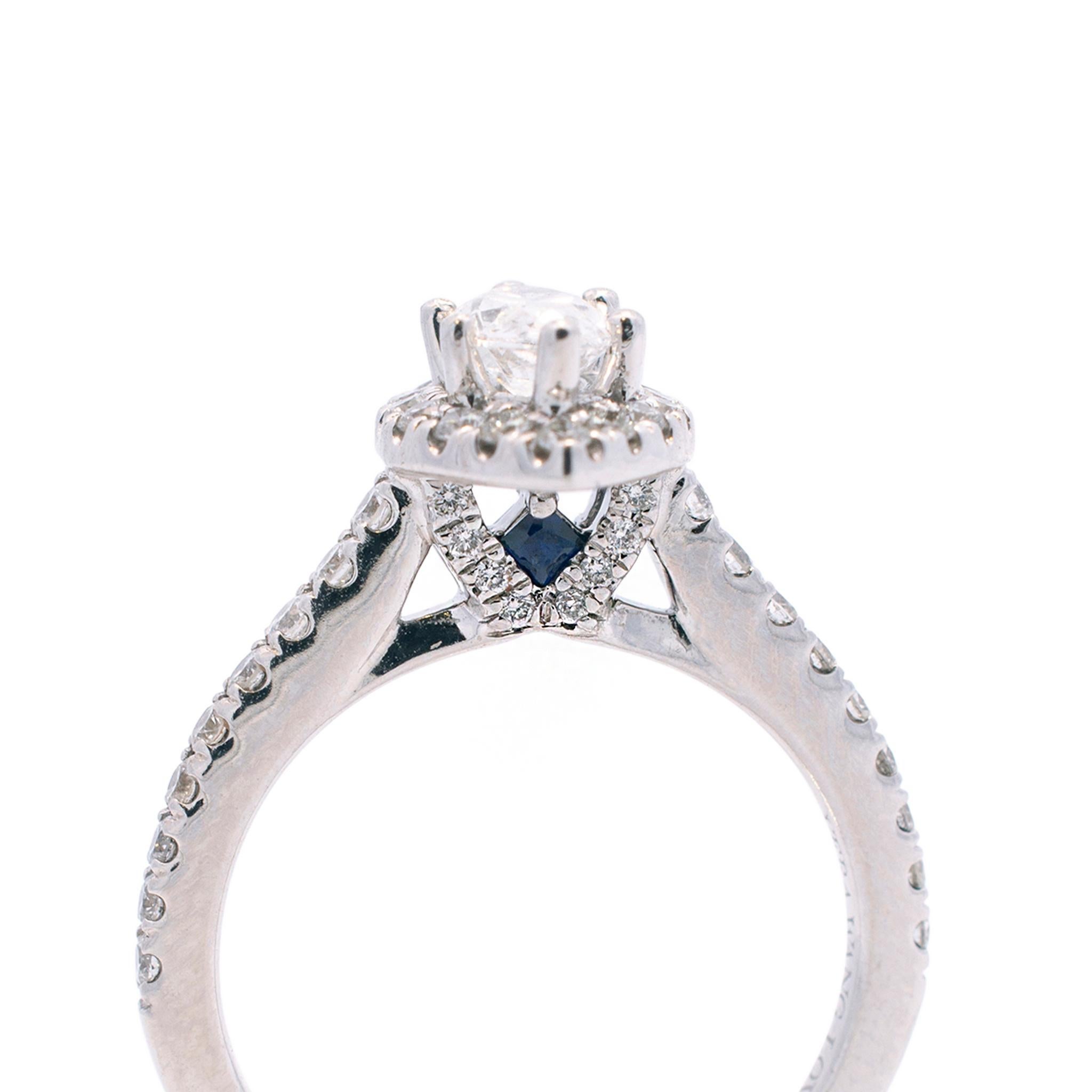 Marquise Cut Vera Wang Love Collection 14k White Gold Marquee Diamond & Sapphire Engagement