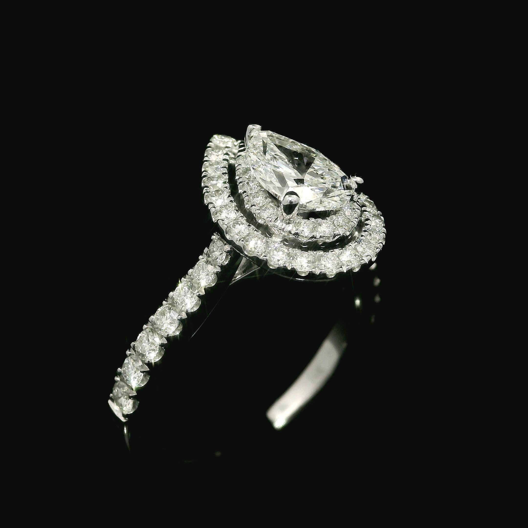 –Stone(s)–
(1) Natural Genuine Diamond - Pear Brilliant Cut - 6 Prong Set - I Color - SI1 Clarity - 0.99ctw (exact)
(64) Natural Genuine Diamonds - Round Brilliant Cut - Pave Set - H/I Color - SI1/SI2 Clarity - 0.74ctw (approx.)
(2) Natural Genuine