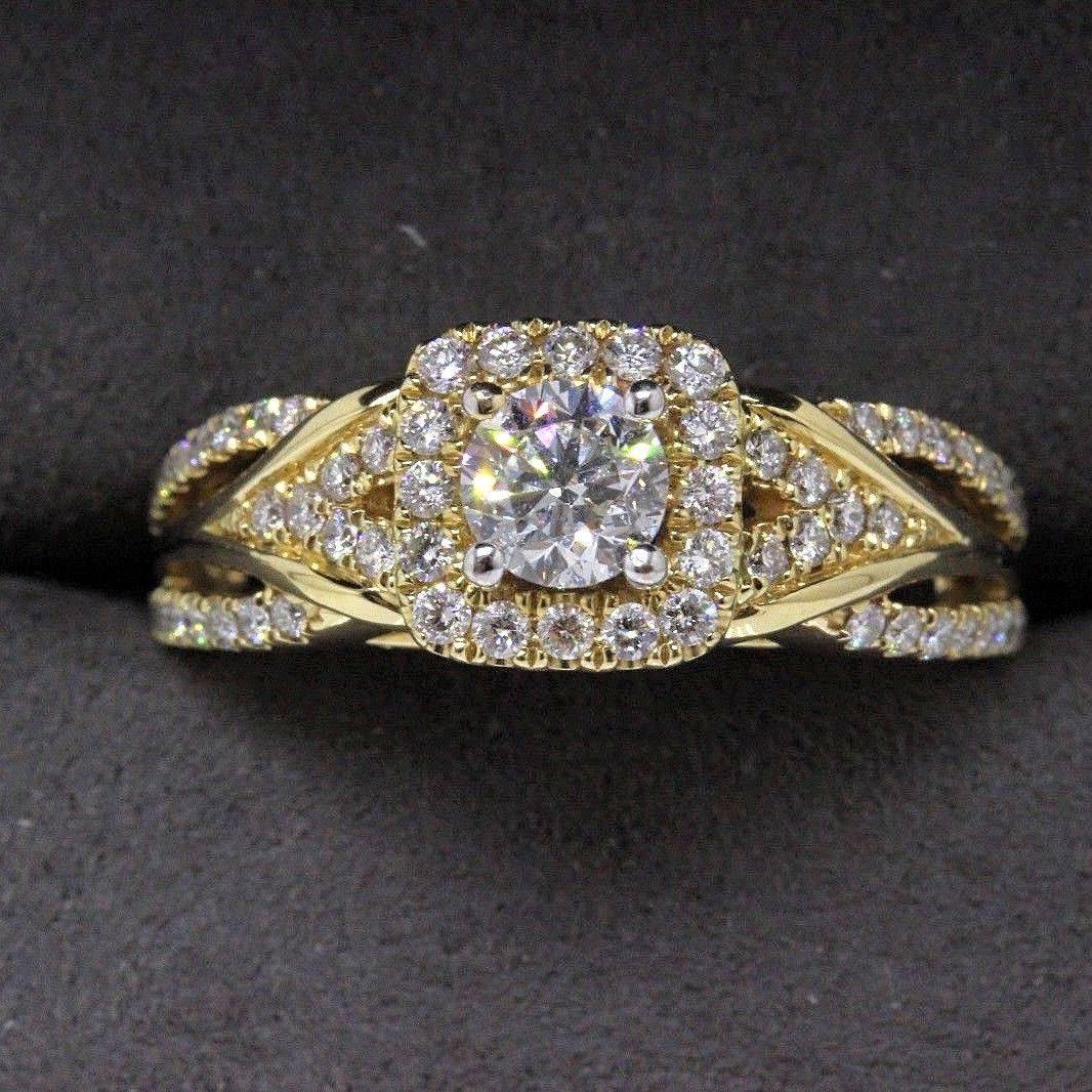Round Cut Vera Wang Love Diamond Engagement Ring 1.00 TCW 14 Karat Yellow Gold For Sale