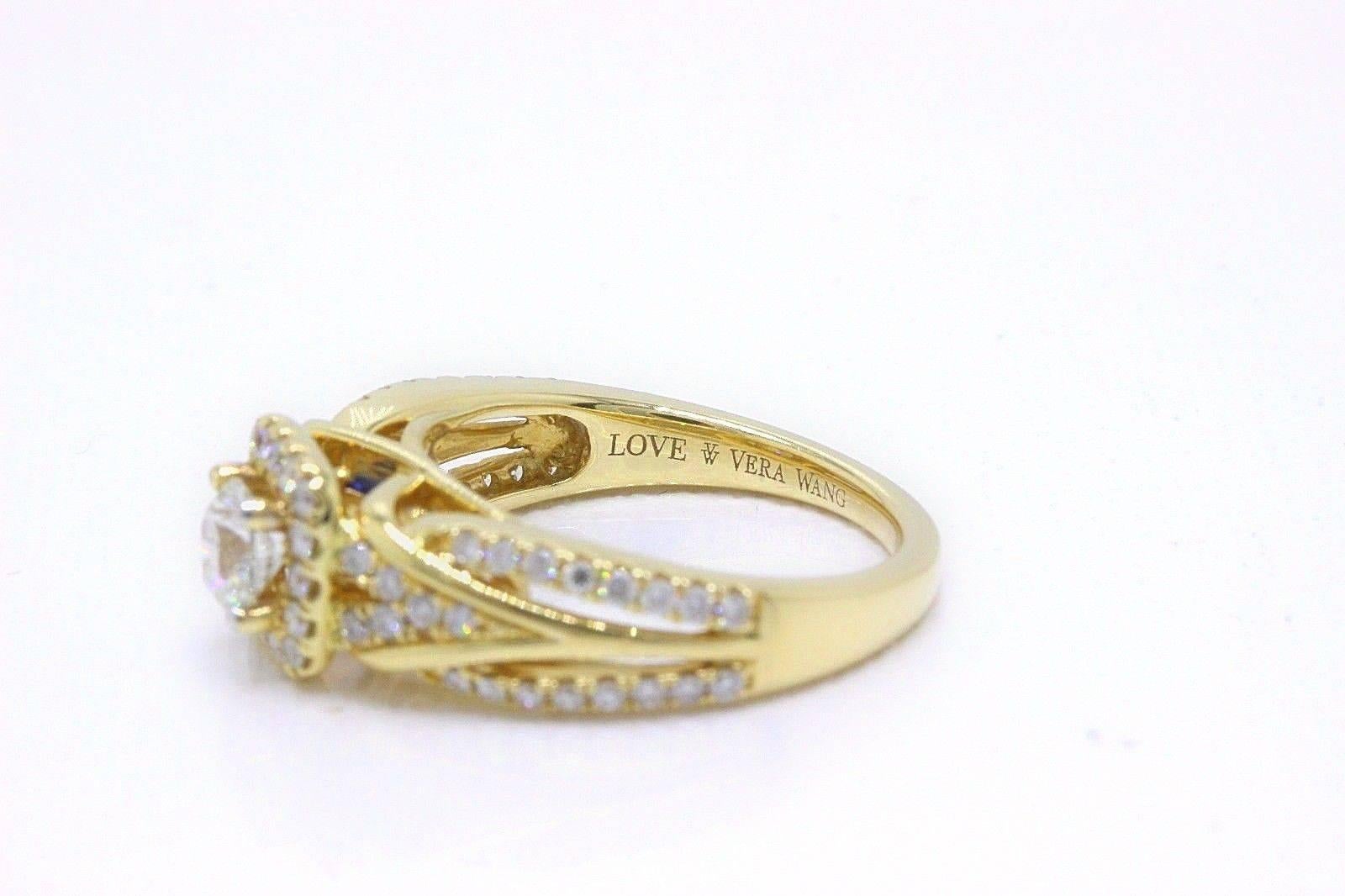 Women's or Men's Vera Wang Love Diamond Engagement Ring 1.00 TCW 14 Karat Yellow Gold For Sale