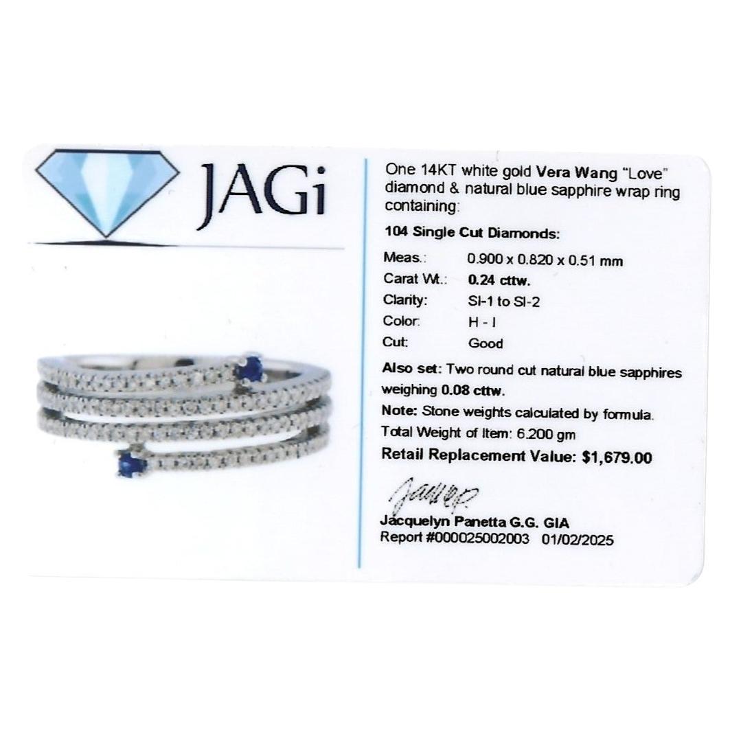 Vera Wang 'Love' Pavé Diamant & Blauer Saphir Wrap Band Ring 14 Karat Weißgold im Angebot 10
