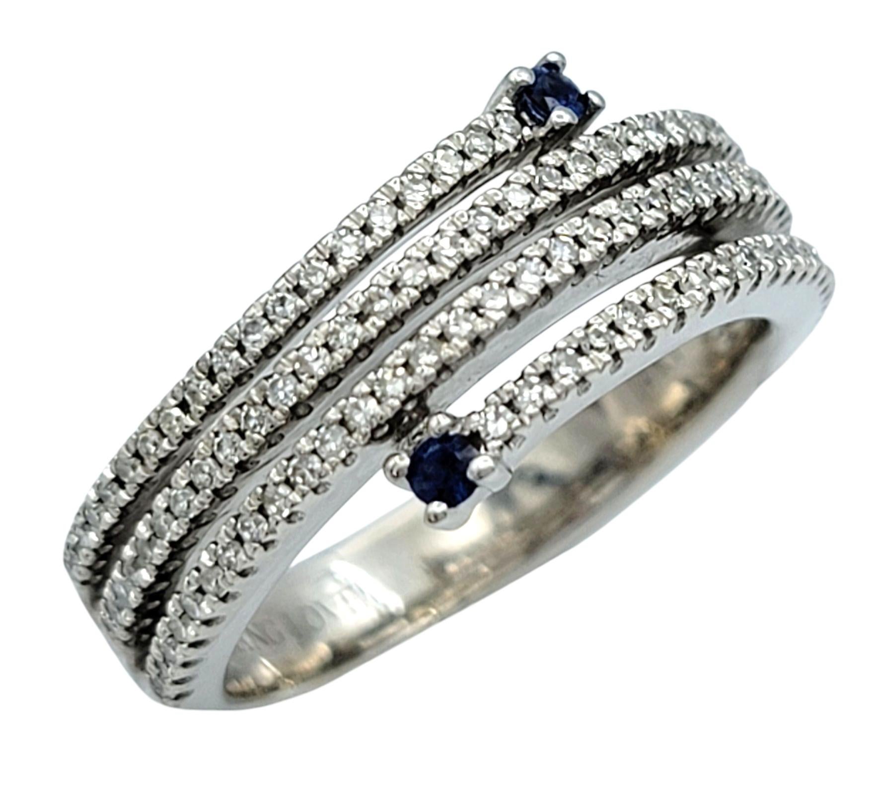 Vera Wang 'Love' Pavé Diamant & Blauer Saphir Wrap Band Ring 14 Karat Weißgold (Einfacher Schliff) im Angebot