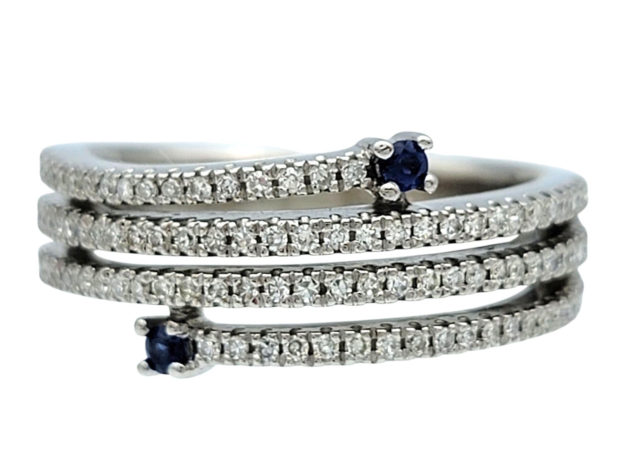 Vera Wang 'Love' Pavé Diamant & Blauer Saphir Wrap Band Ring 14 Karat Weißgold im Zustand „Gut“ im Angebot in Scottsdale, AZ