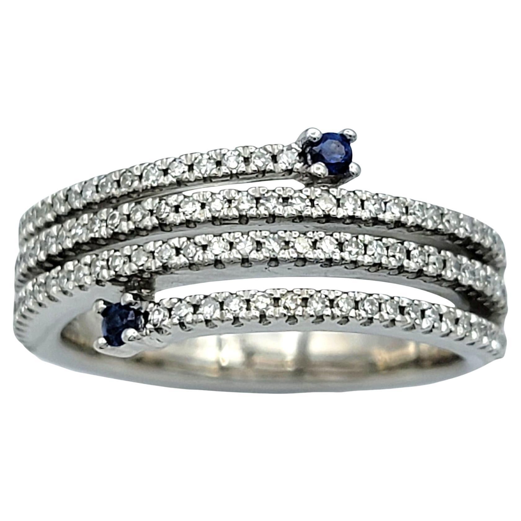 Vera Wang Anillo Envolvente "Love" Pavé de Diamantes y Zafiro Azul Oro Blanco 14 Kilates