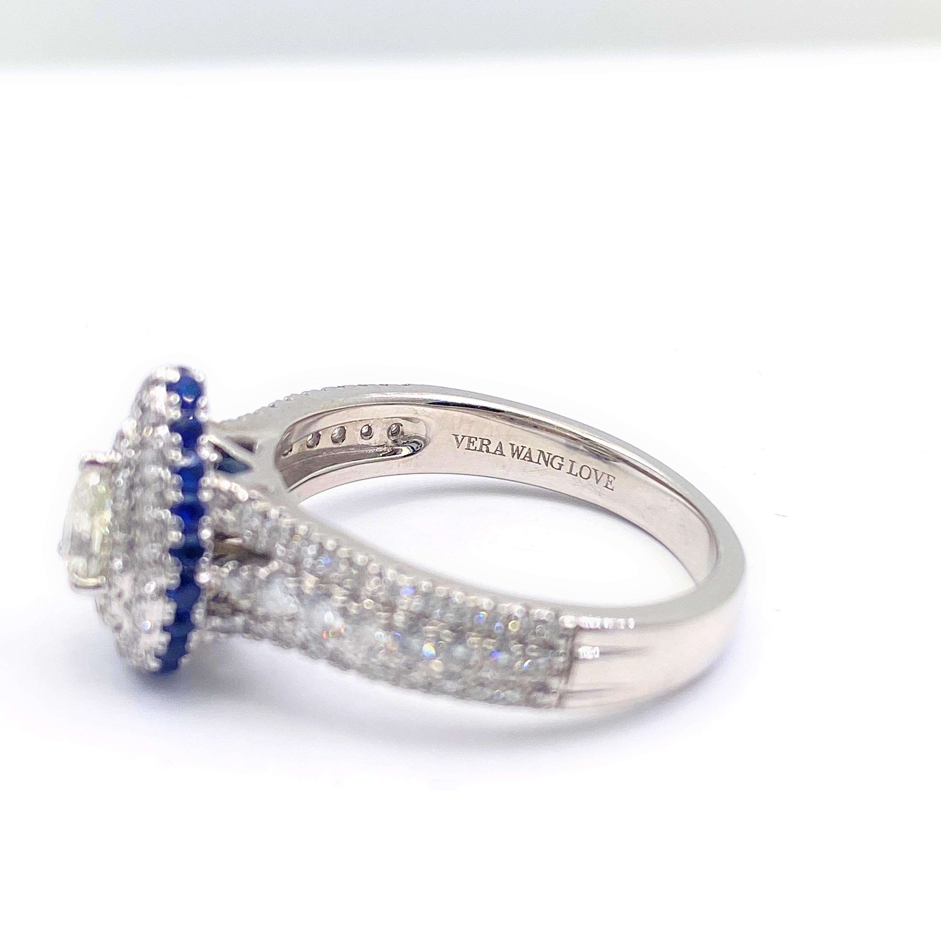 Vera Wang LOVE Pear Shape Diamond 1.00 Carat Sapphire Double Frame Ring 3