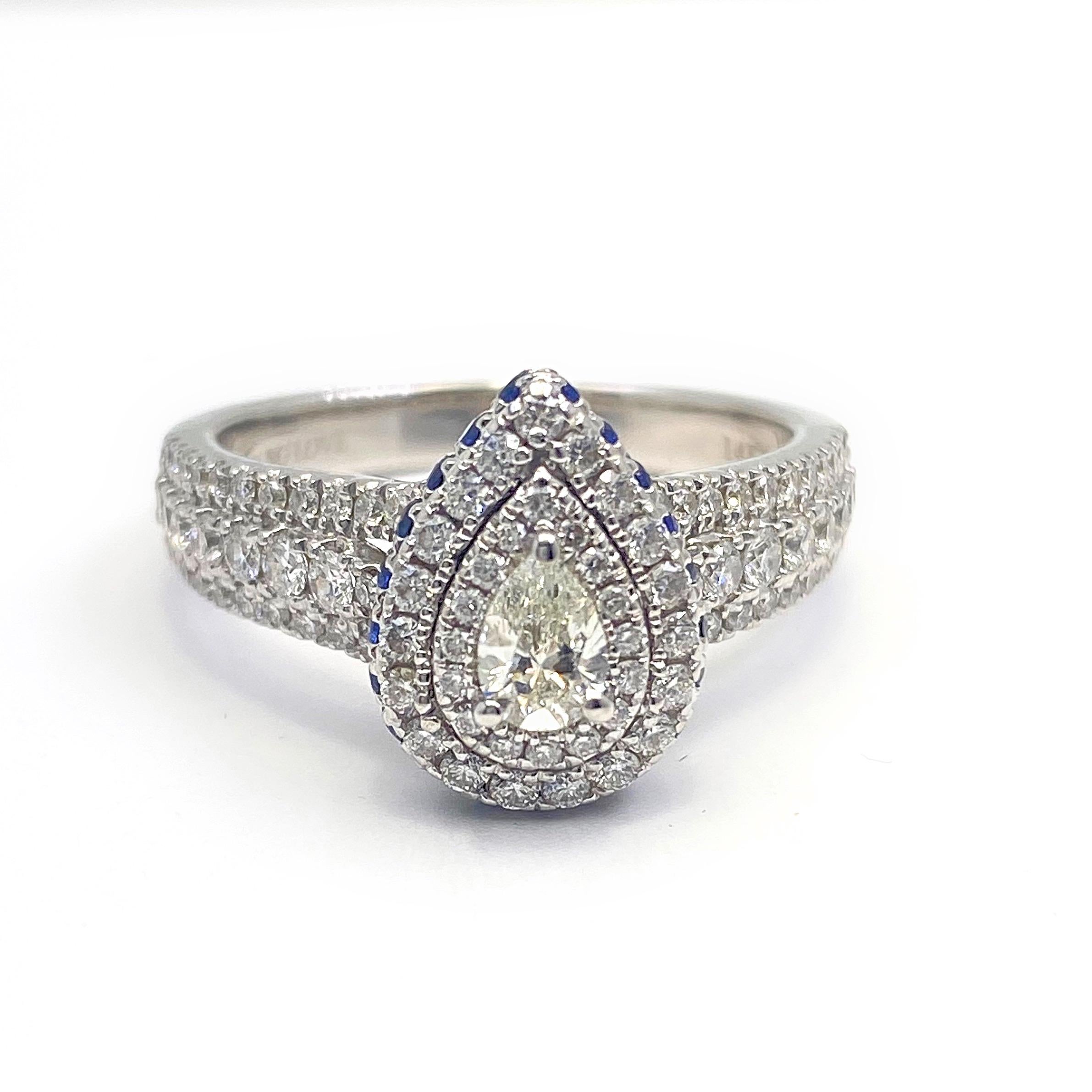 Vera Wang LOVE Pear Shape Diamond 1.00 Carat Sapphire Double Frame Ring 4