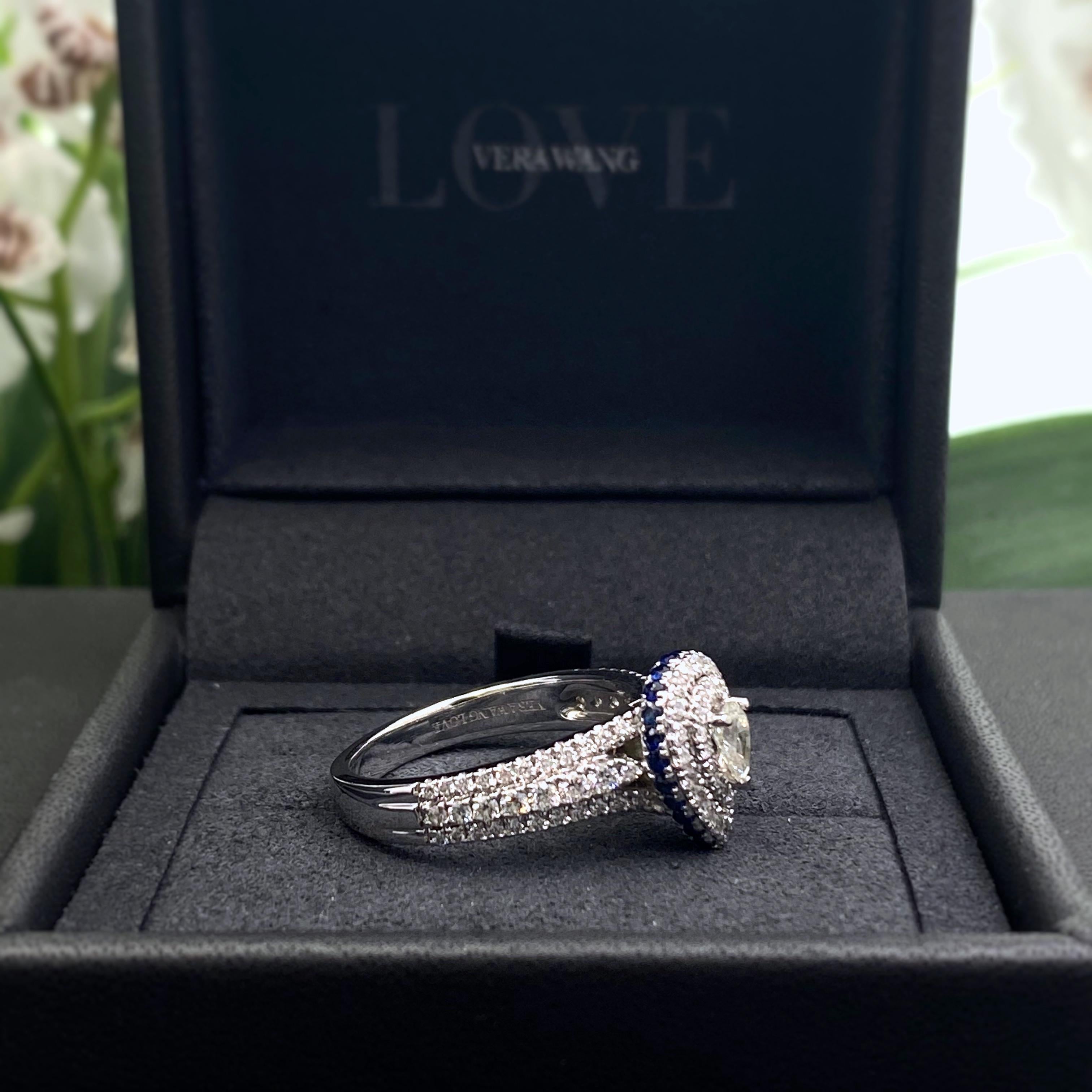 Vera Wang LOVE Pear Shape Diamond 1.00 Carat Sapphire Double Frame Ring 1