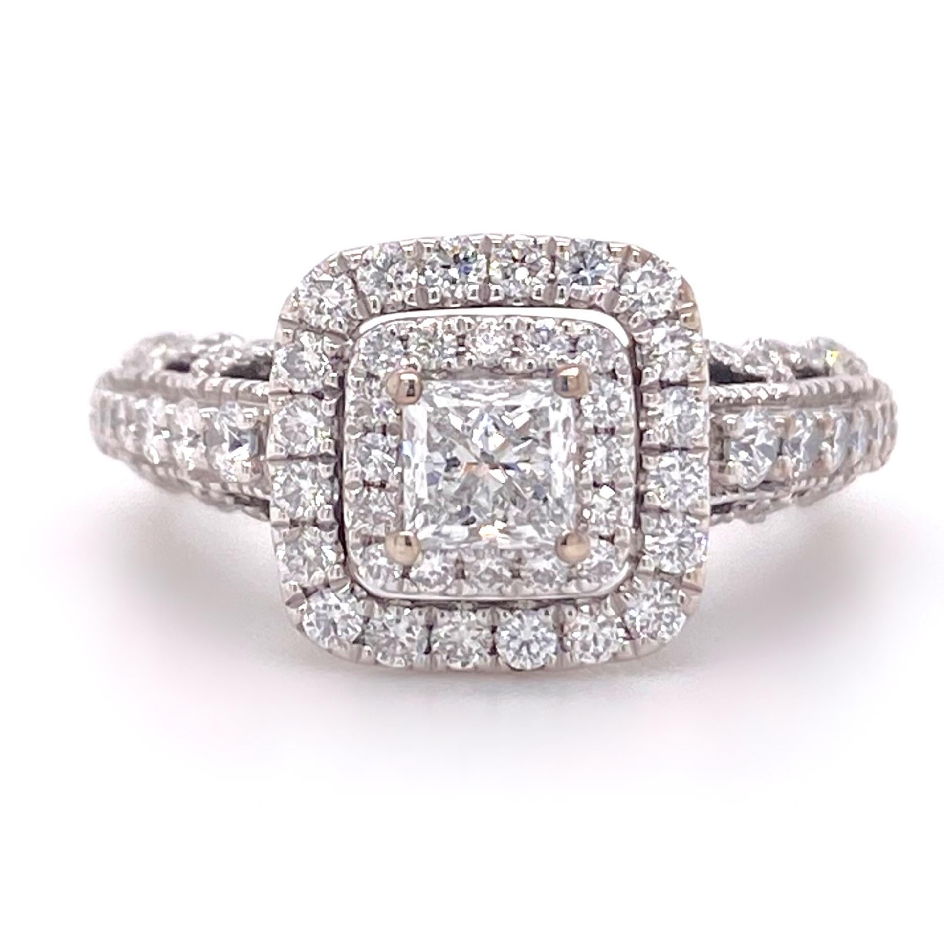 Vera Wang Love Princess Diamond 1 1/3 Tcw Engagment Ring 14kt White Gold For Sale 2