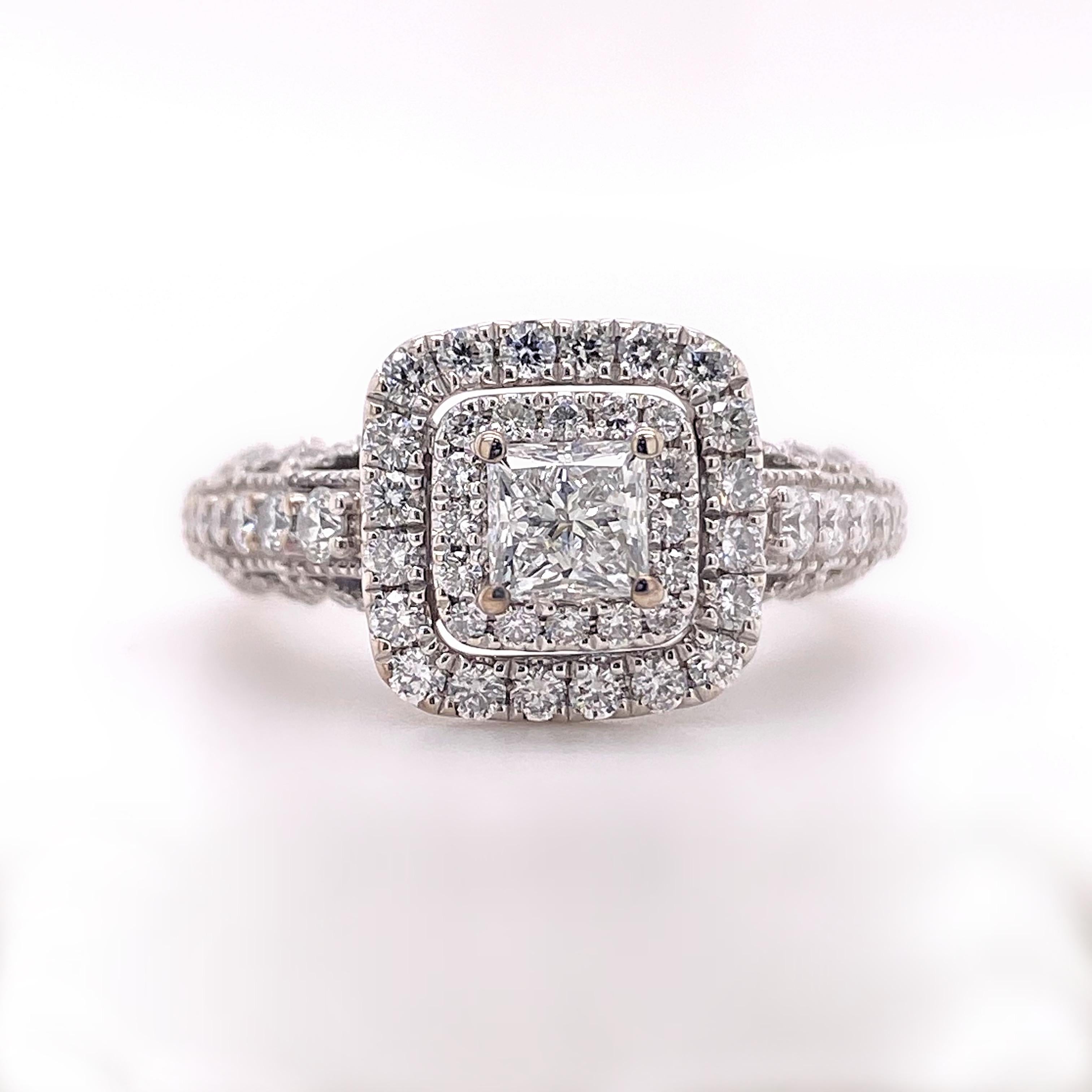 Vera Wang Love Princess Diamond 1 1/3 Tcw Engagment Ring 14kt White Gold For Sale 3