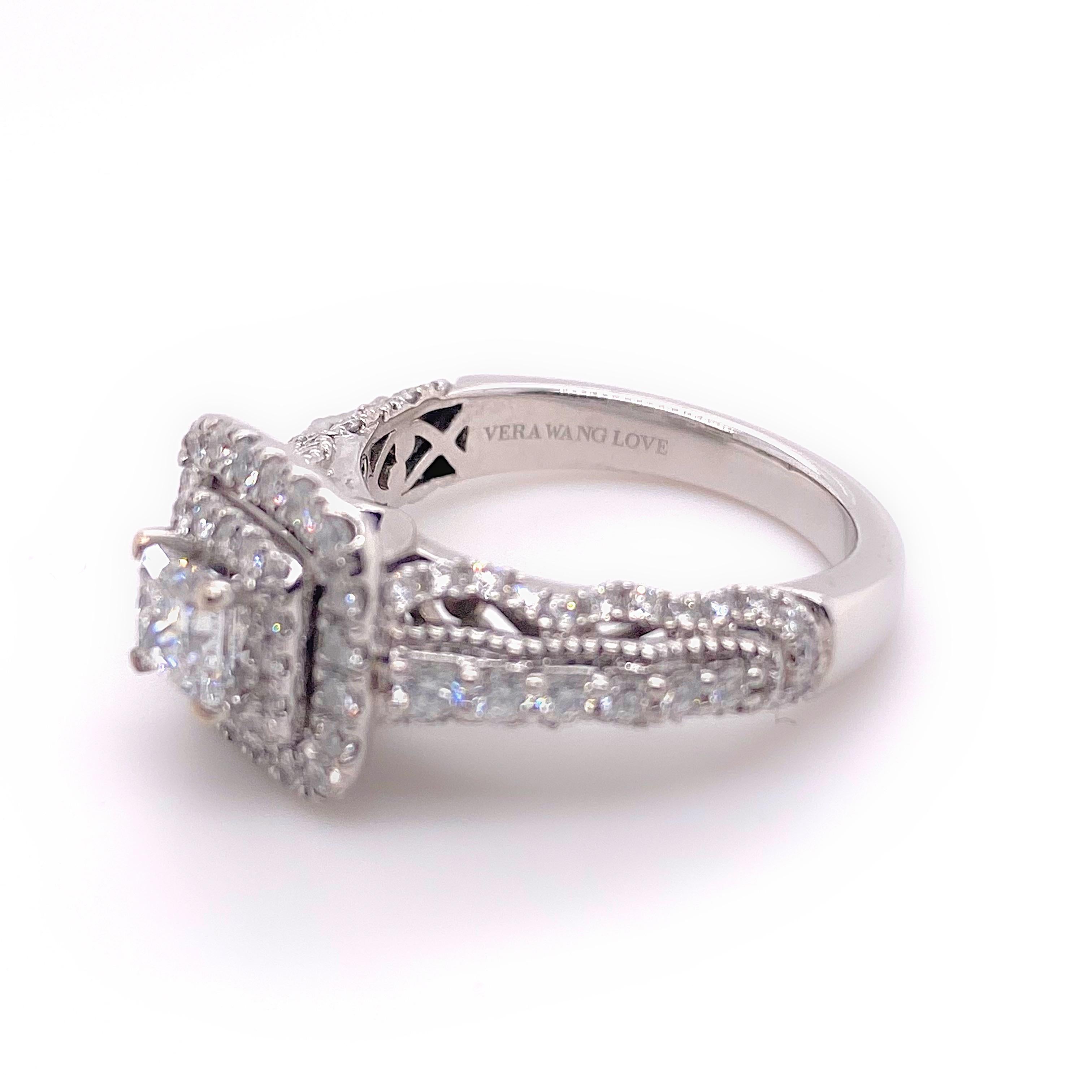 Vera Wang Love Princess Diamond 1 1/3 Tcw Engagment Ring 14kt White Gold For Sale 4