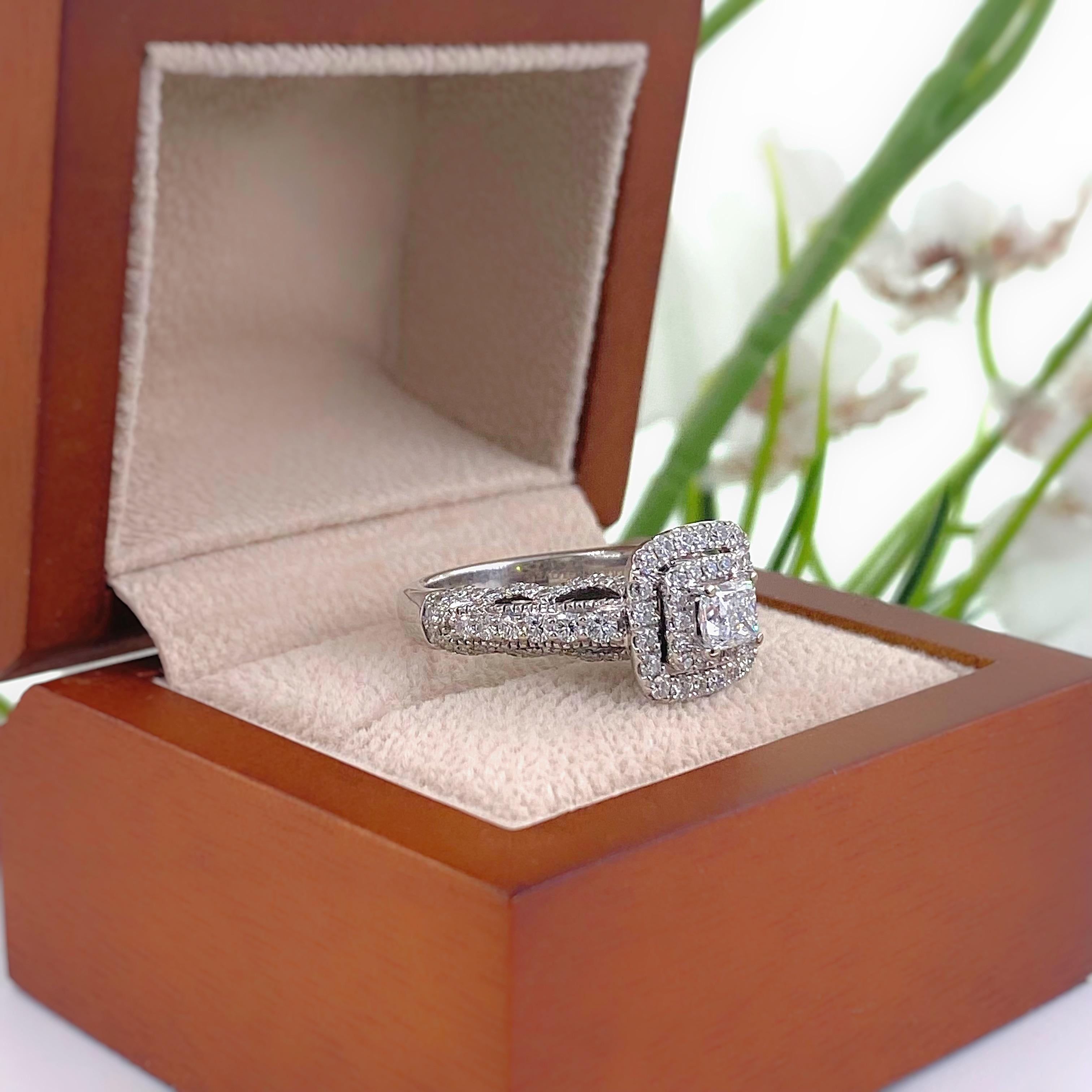 Vera Wang Love Princess Diamond 1 1/3 Tcw Engagment Ring 14kt White Gold For Sale 7