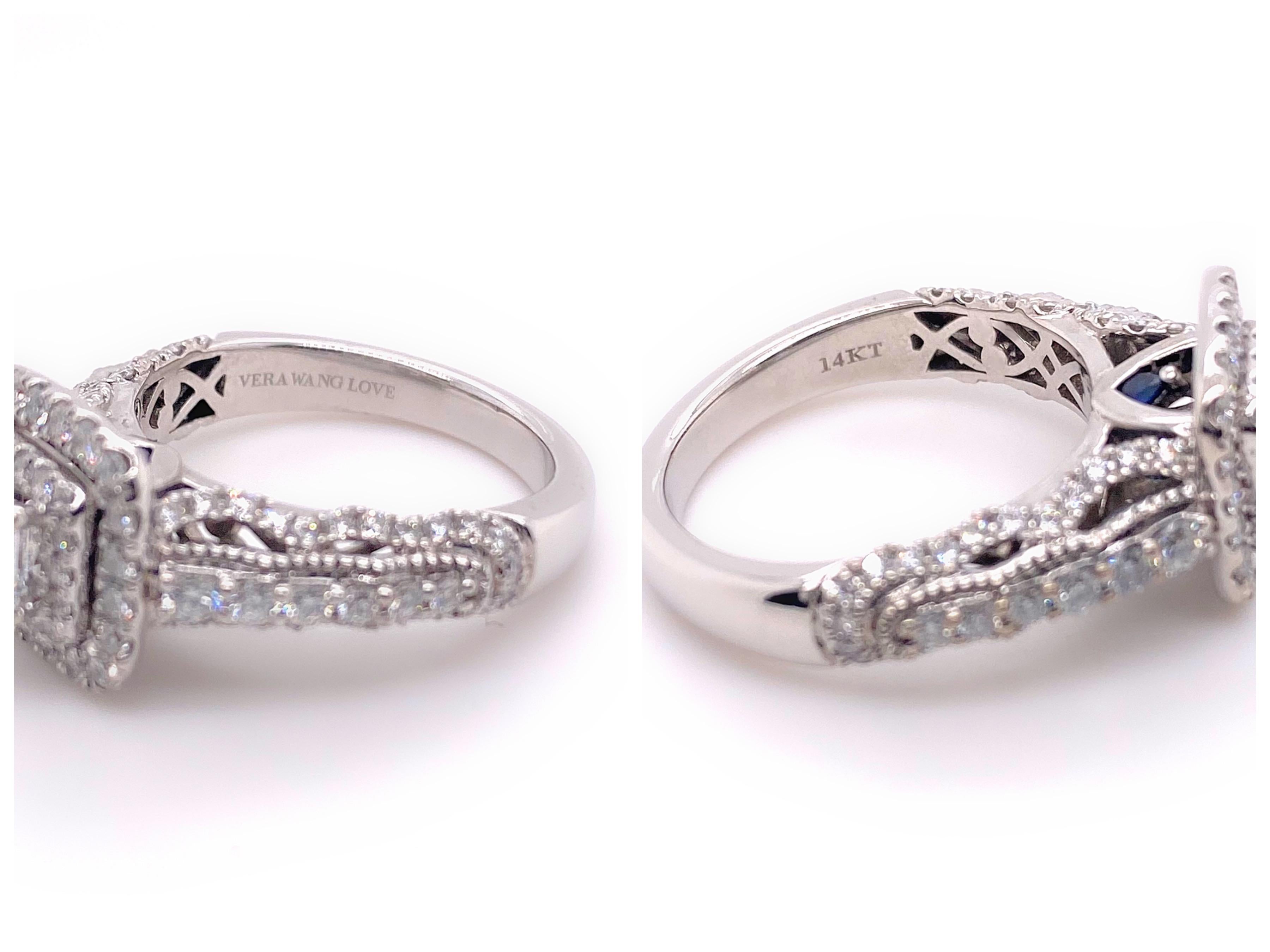 Vera Wang Love Princess Diamond 1 1/3 Tcw Engagment Ring 14kt White Gold For Sale 9