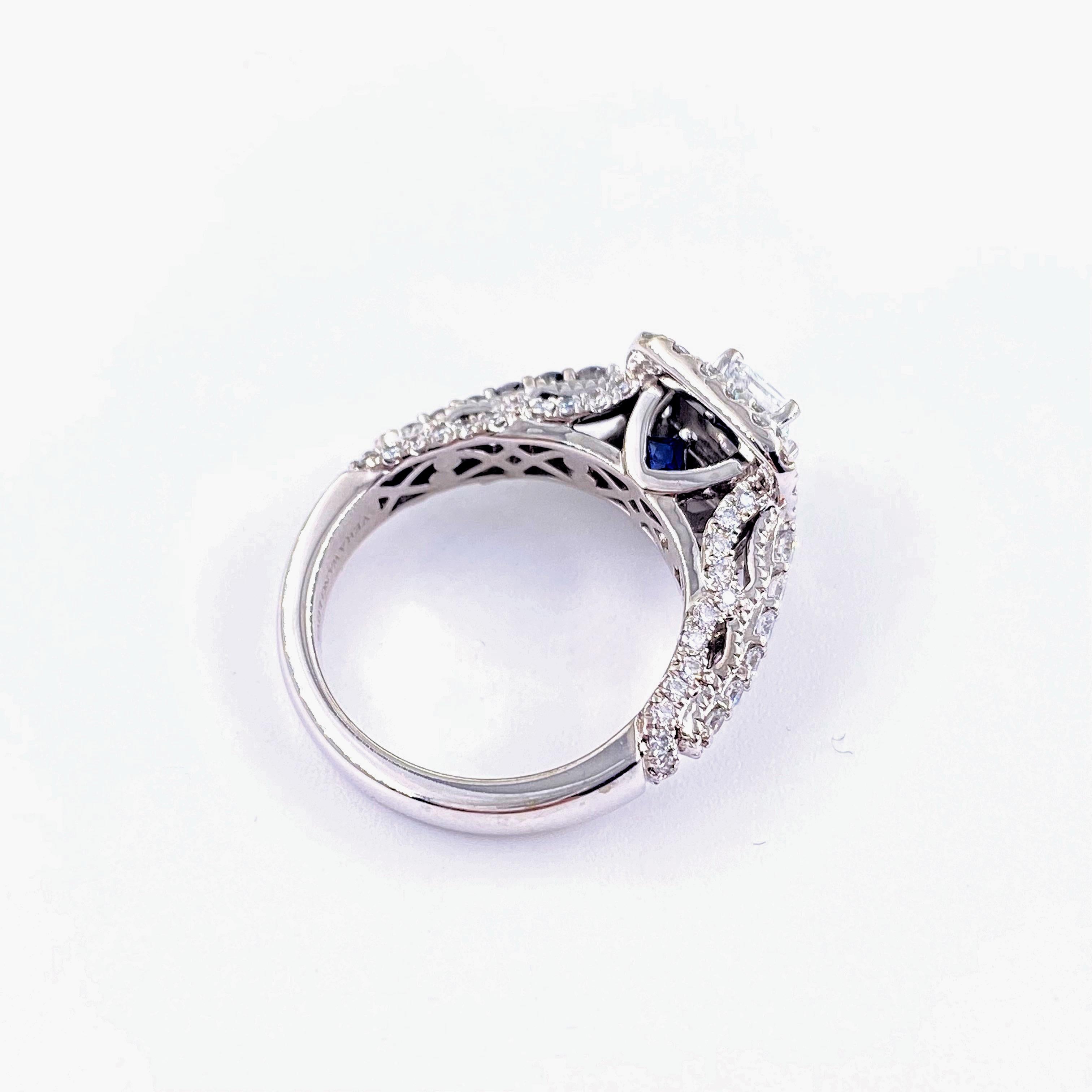 Princess Cut Vera Wang Love Princess Diamond 1 1/3 Tcw Engagment Ring 14kt White Gold For Sale