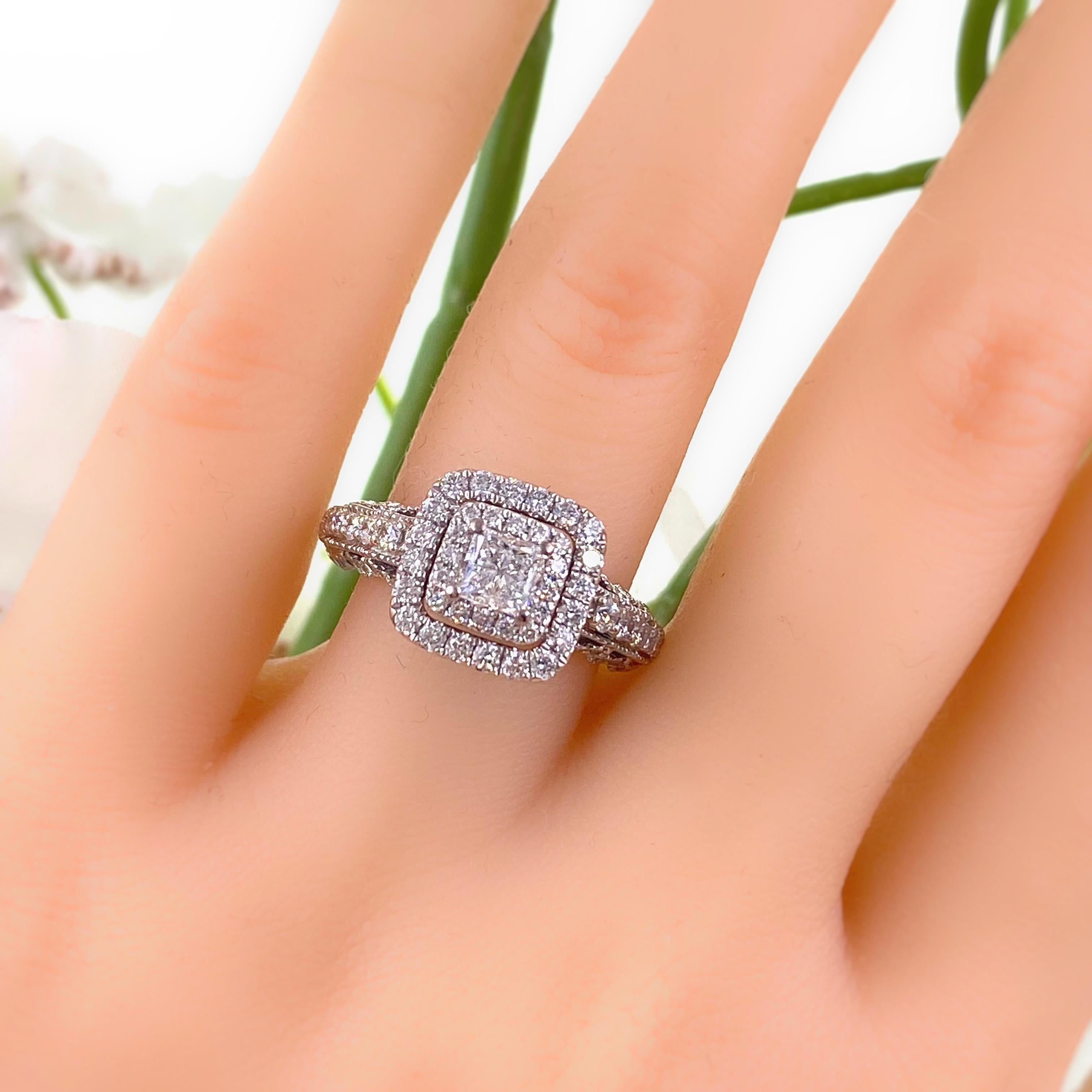 Women's or Men's Vera Wang Love Princess Diamond 1 1/3 Tcw Engagment Ring 14kt White Gold For Sale