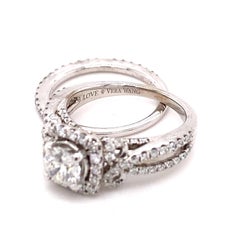 Vera Wang Love Round Diamond Engagement Ring & Band Set 1.28 tcw 14k White Gold