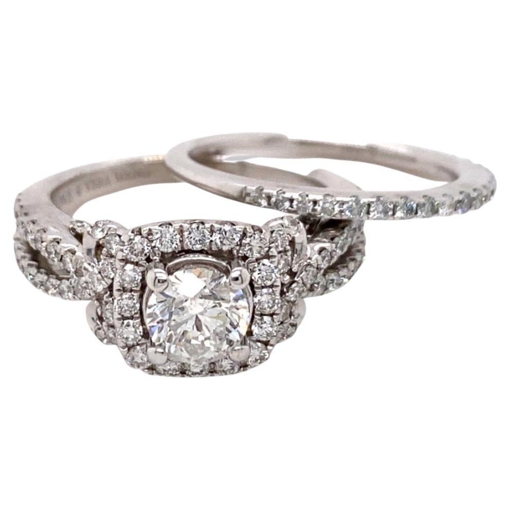 Anillo de compromiso y banda de diamantes redondos Vera Wang Love 1,28 tcw Oro blanco 14k