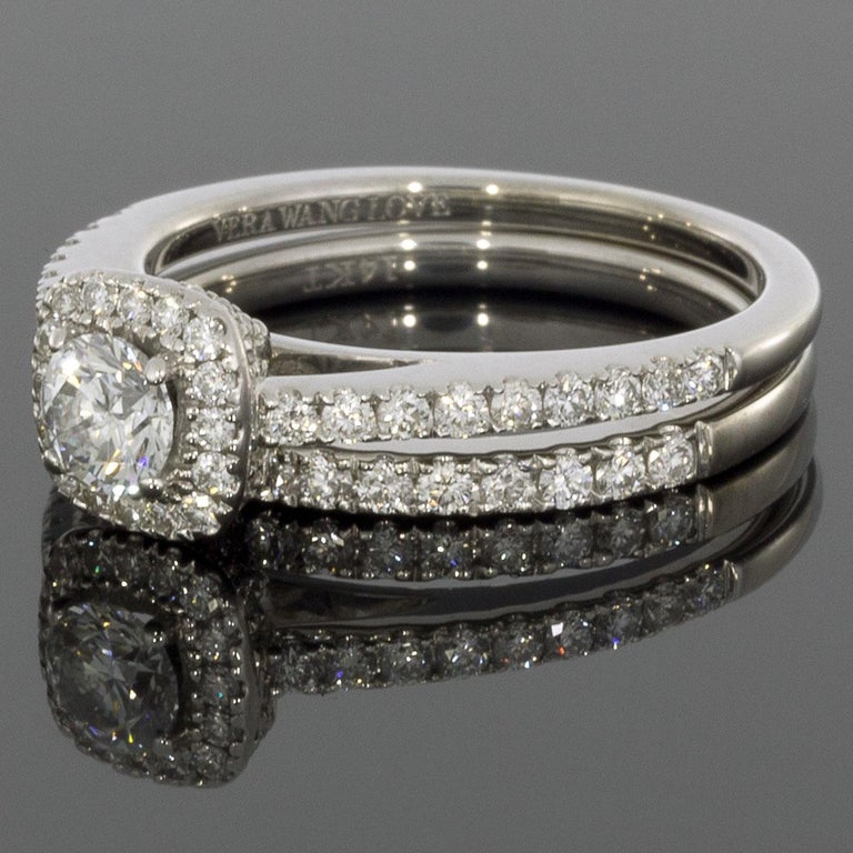 Vera Wang Love White Gold Round Diamond Halo Engagement Ring and Band