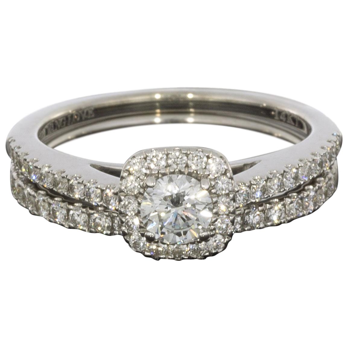 Vera Wang Love White Gold Round Diamond Halo Engagement Ring and Band Set