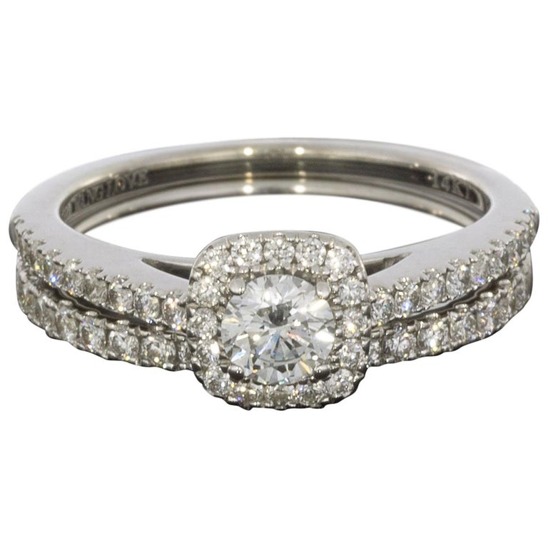 Vera Wang Love White Gold Round Diamond Halo Engagement Ring and Band
