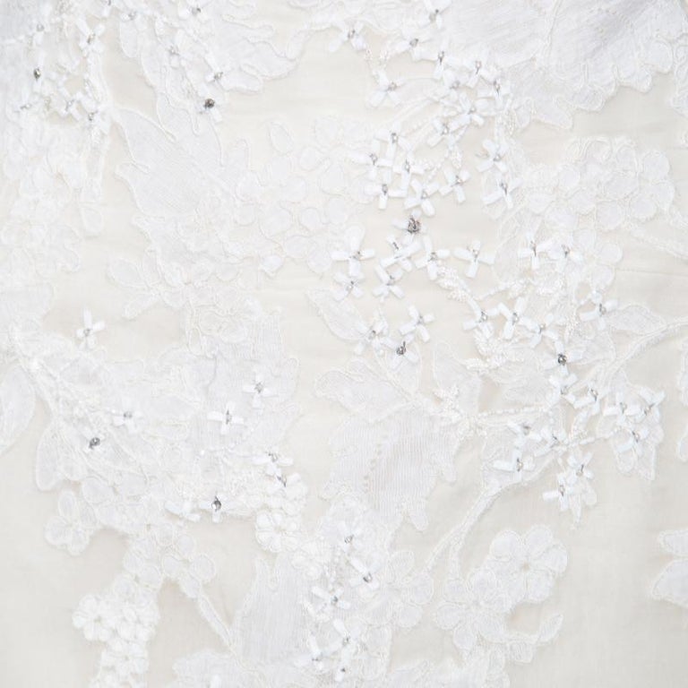 Vera Wang Luxe Cream Floral Lace Applique Embellished High Low Wedding ...