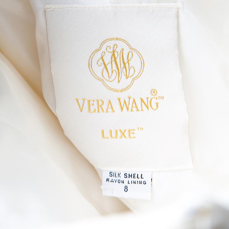 Vera Wang Luxe Cream Floral Lace Applique Embellished High Low Wedding Gown M In Good Condition In Dubai, Al Qouz 2