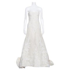 Vera Wang Luxe Cream Floral Lace Applique Embellished High Low Wedding Gown M