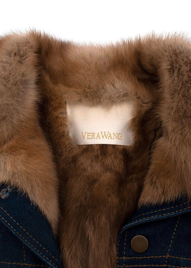 Vera Wang Mink-Lined Denim Jacket - US 8 In Excellent Condition For Sale In London, GB
