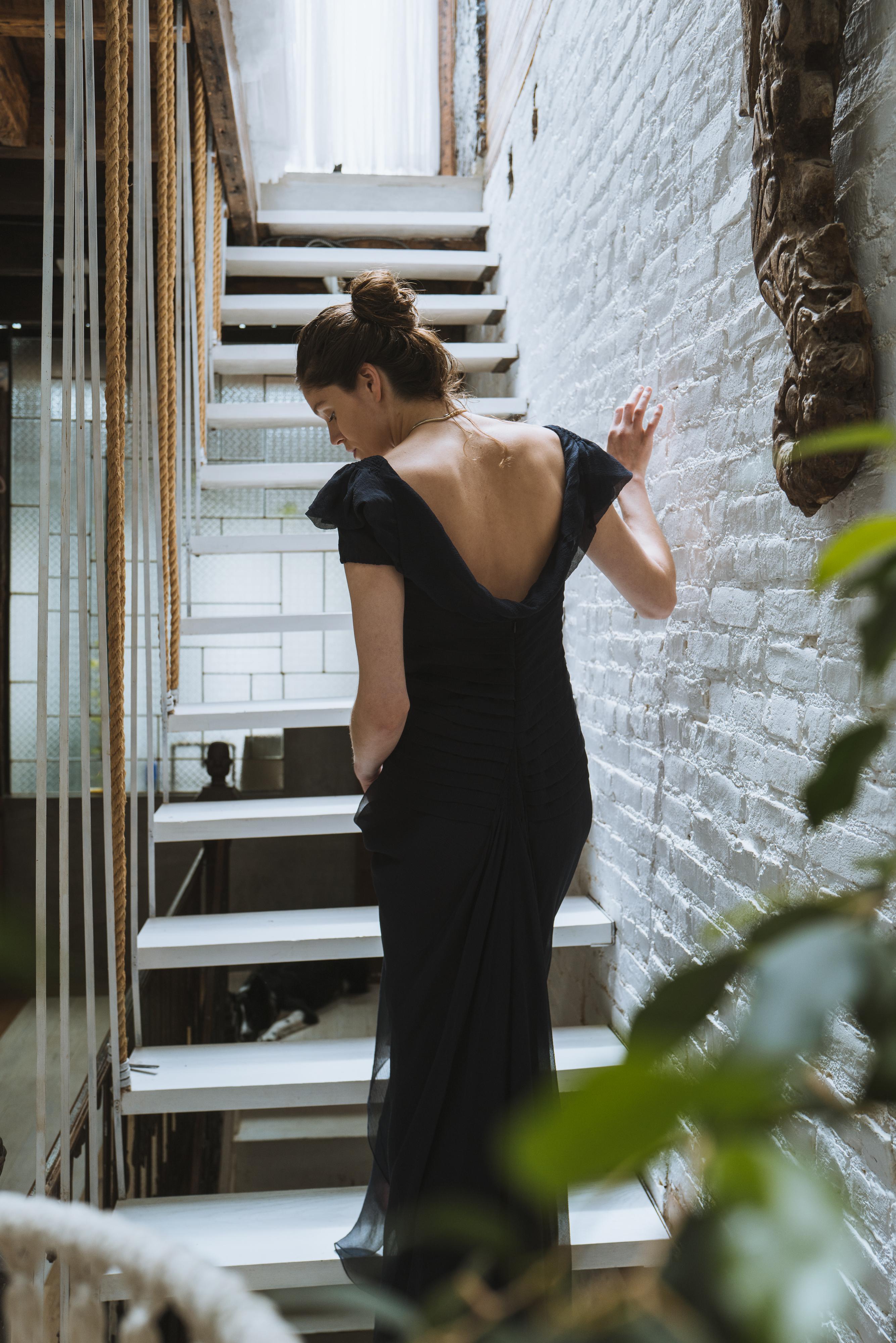 Vestido azul marino Vera Wang en venta 9