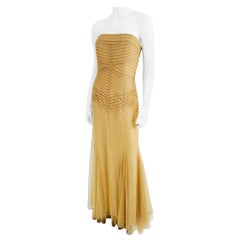 Vera Wang Tulle nude/champagne Robe torse plissée sans bretelles avec traîne 10