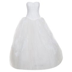 Used Vera Wang Off White Lace and Tulle Strapless Wedding Gown L