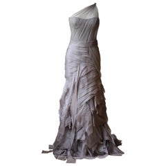 Vera Wang One Shoulder Tiered Silk Organza Gown