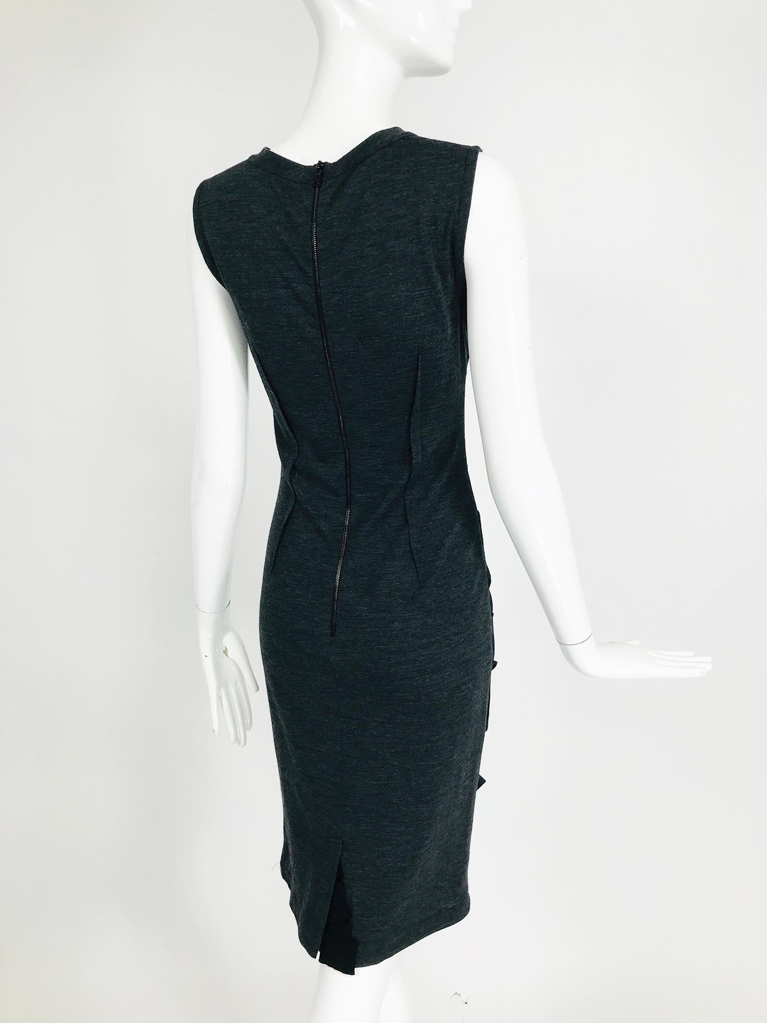 Women's Vera Wang Pleated Black Silk & Knit Charcoal Jersey Sleeveless Sheath Dress