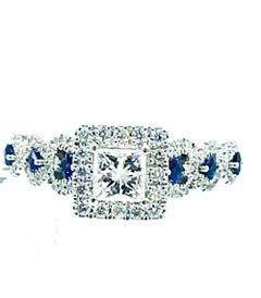 Vera Wang Princess Diamond Engagement "Love" Ring 1.00 Carat Blue Sapphires