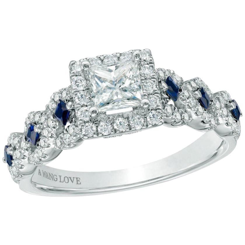 Vera Wang Princess Diamond Engagement "Love" Ring 1.00 Carat Blue Sapphires