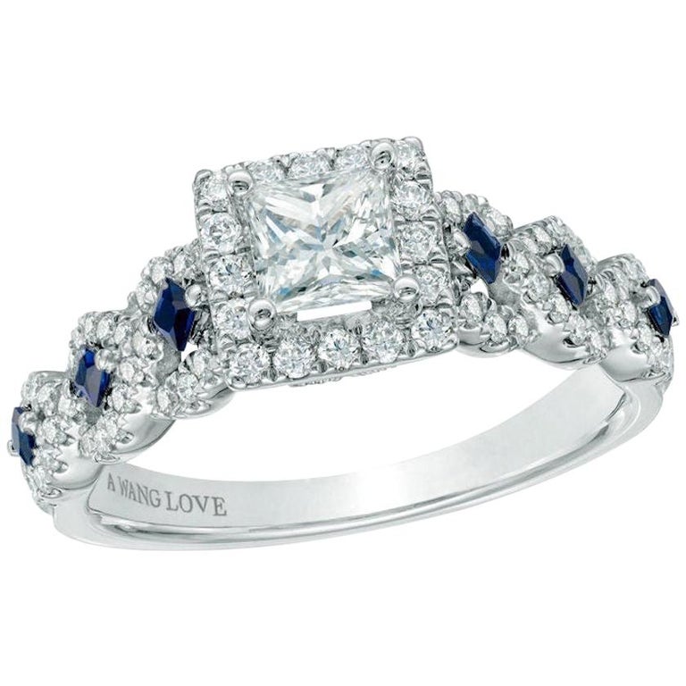 Vera Wang Princess Diamond Engagement "Love" Ring 1.00 Carat Blue Sapphires  at 1stDibs | vera wang engagement rings with blue sapphire