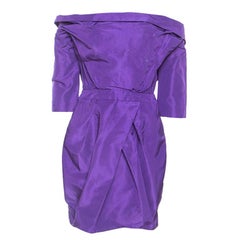 Vera Wang Purple Silk Crystal Embellished Off Shoulder Dress L