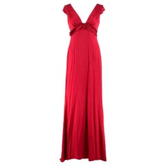 Used Vera Wang Red V-neck Silk Gown US 6