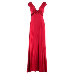 Vera Wang Rotes Seidenkleid mit V-Ausschnitt, US 6