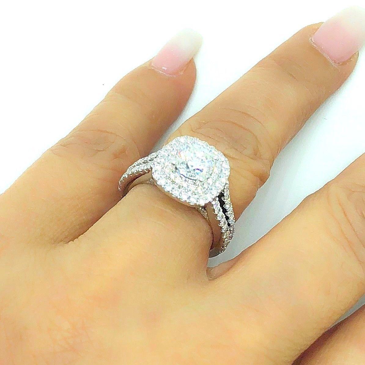 Taille ronde Bague Vera Wang - Diamant rond de 2::00 carats à tige fendue en or blanc 14 carats