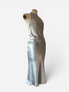 Vera Wang Silver Sequin Belted Halter Gown, 2000s