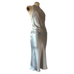 Vera Wang Silver Sequin Belted Halter Gown, 2000s